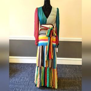 🧡♥️💙Farm Rio Thalita stripe maxi multi color dress size S
